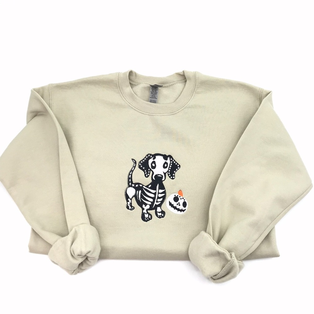 Gildan Embroidered Glow in the Dark Dog Skeleton Sweatshirt Size Small